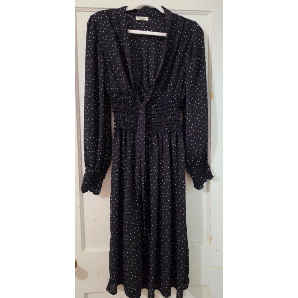 Max Studio Womenโs Black & White Polka Dot Midi Dress sz Medium Transitiional